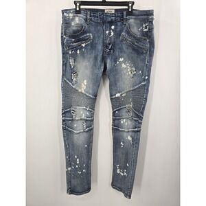 KDNK Jeans Mens 36 Blue Distressed Skinny Tapered Denim Stretch Grunge